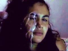 A Teenaged Brunette From Brazil Is Shown Getting A Face Full Of Creamy Cum. Her Eyes Are Wide Open In Surprise And Delight As She Receives The Intense